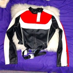 Women's Red Uo Jordan Faux Leather Fitted Racer Moto Jacket